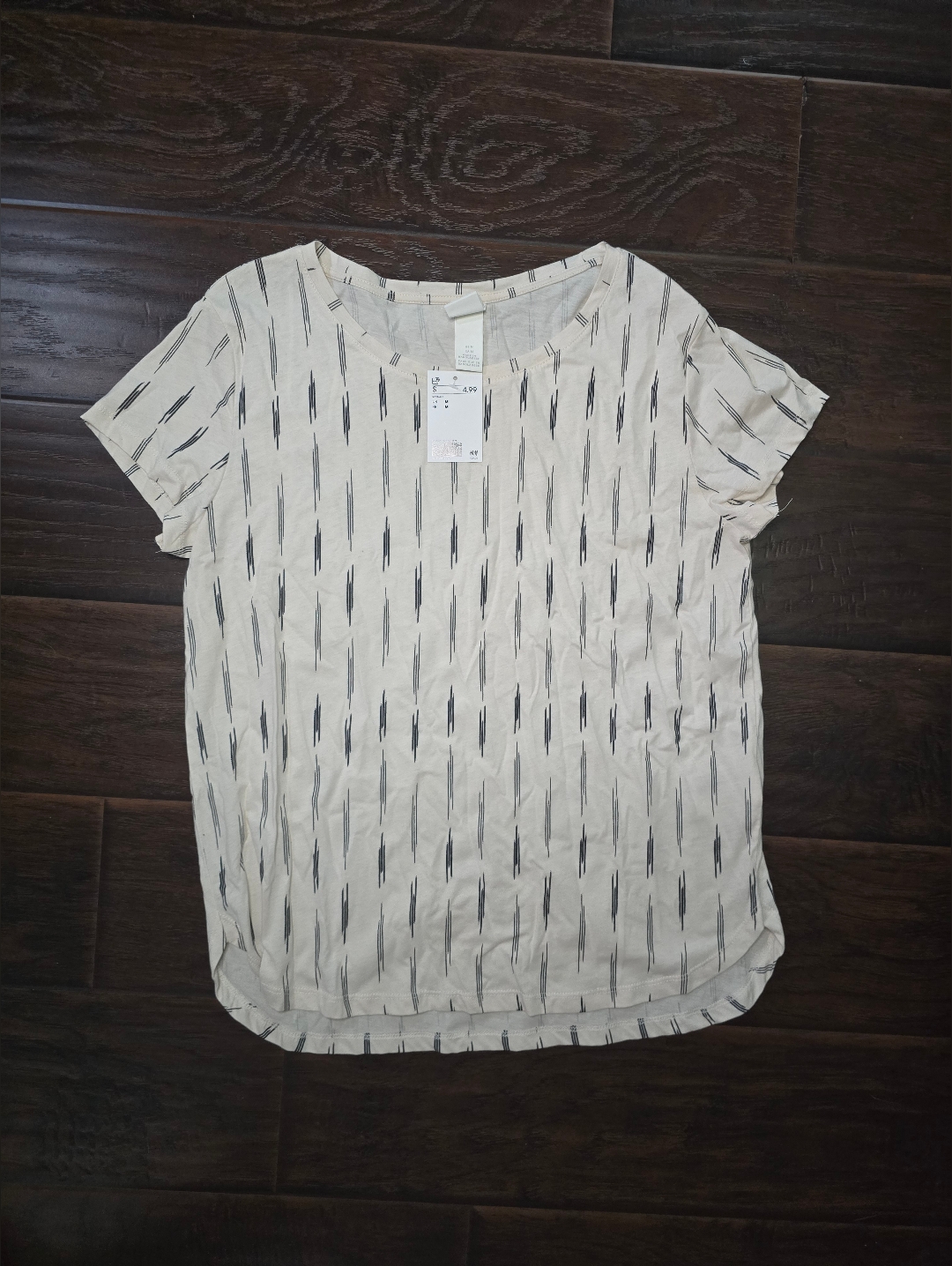 Nwt H&M Womens Basic White Tee Black Patterned Short Sleeve Top Medium